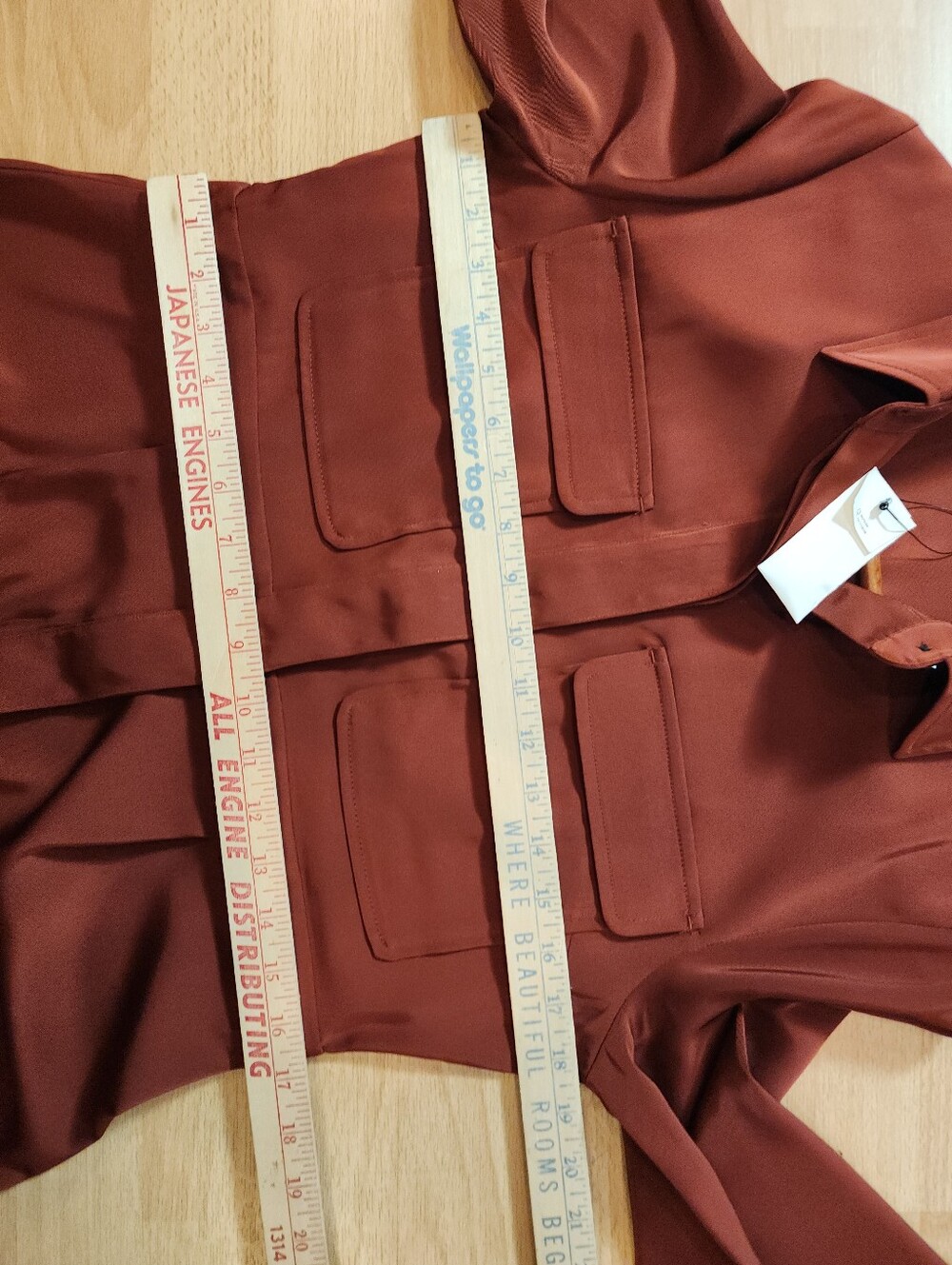 NWT Banana Republic Long Sleeve Wide Leg Trouser Satin Jumpsuit Burnt Caramel 8 - Picture 6 of 16
